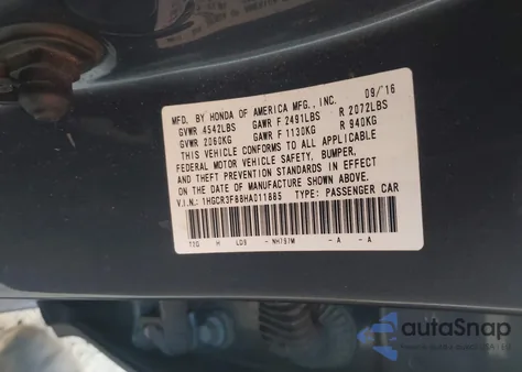 2017 Honda Accord Ex-L V6 z USA, uszkodzony, nr VIN 1HGCR3F88HA011885